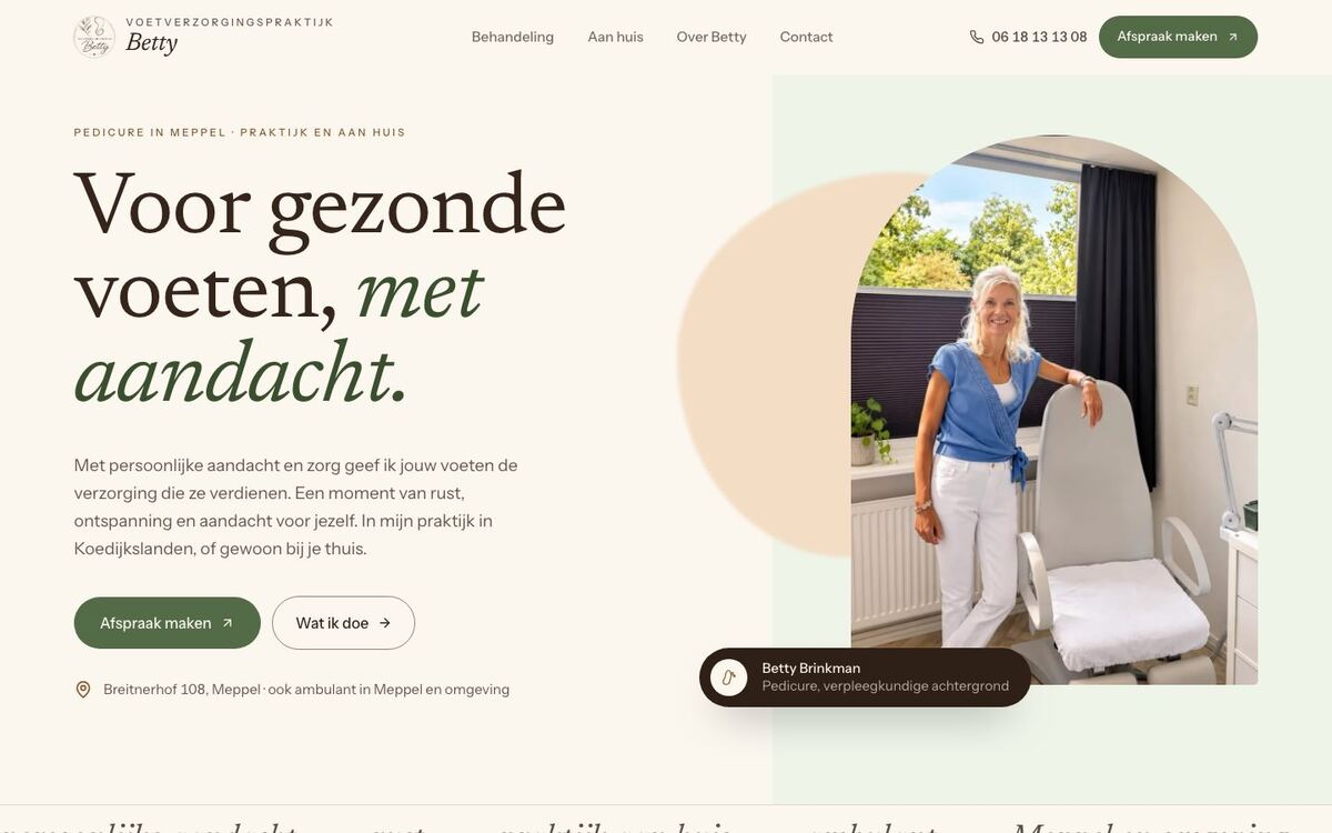 De website van Voetverzorgingspraktijk Betty