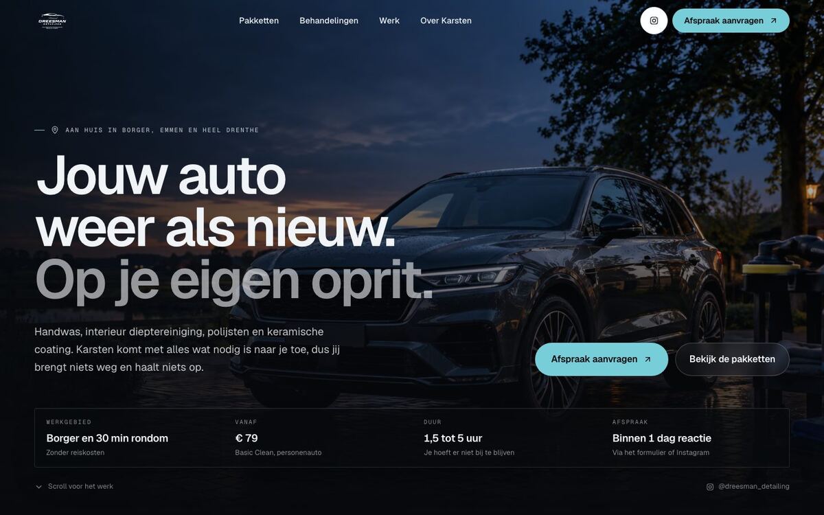 De website van Dreesman Detailing