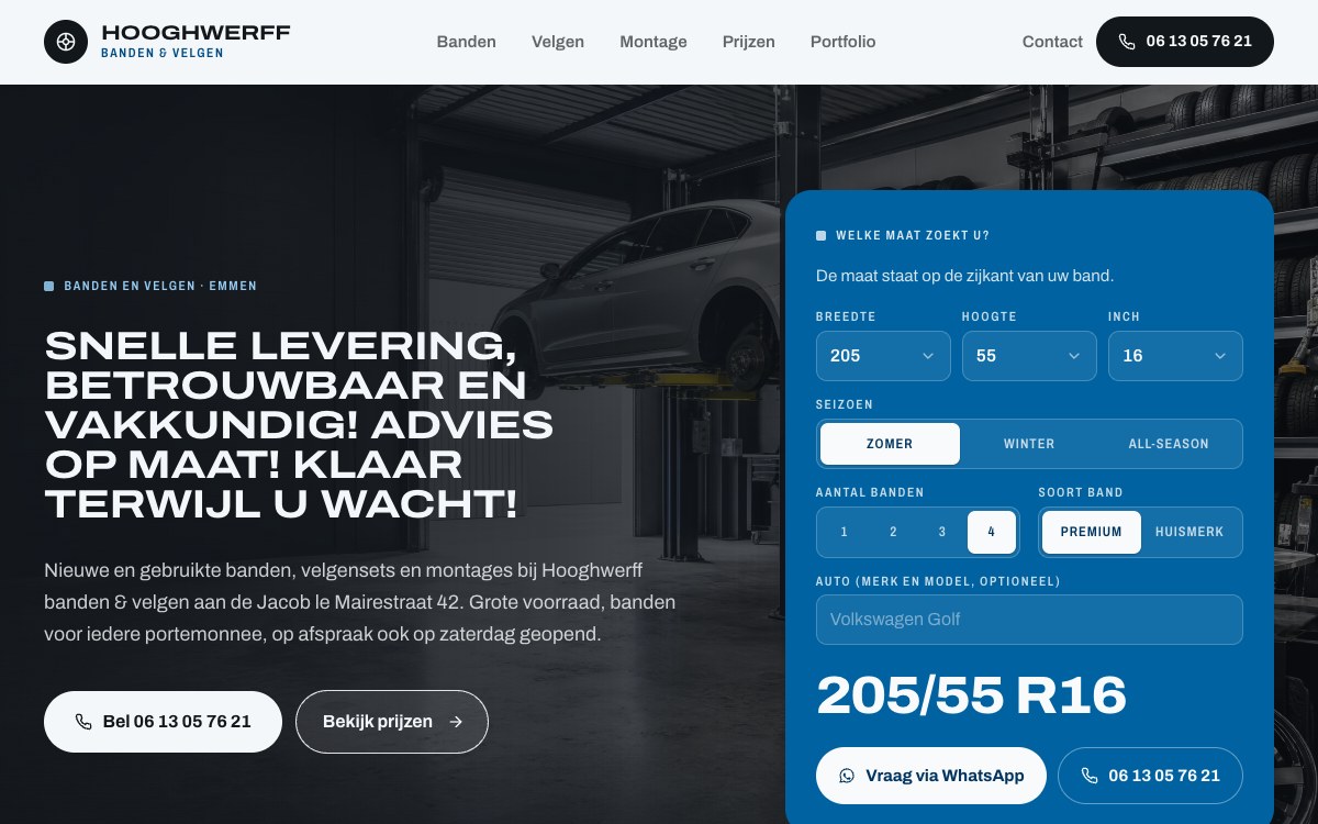 De website van Hooghwerff Banden & Velgen