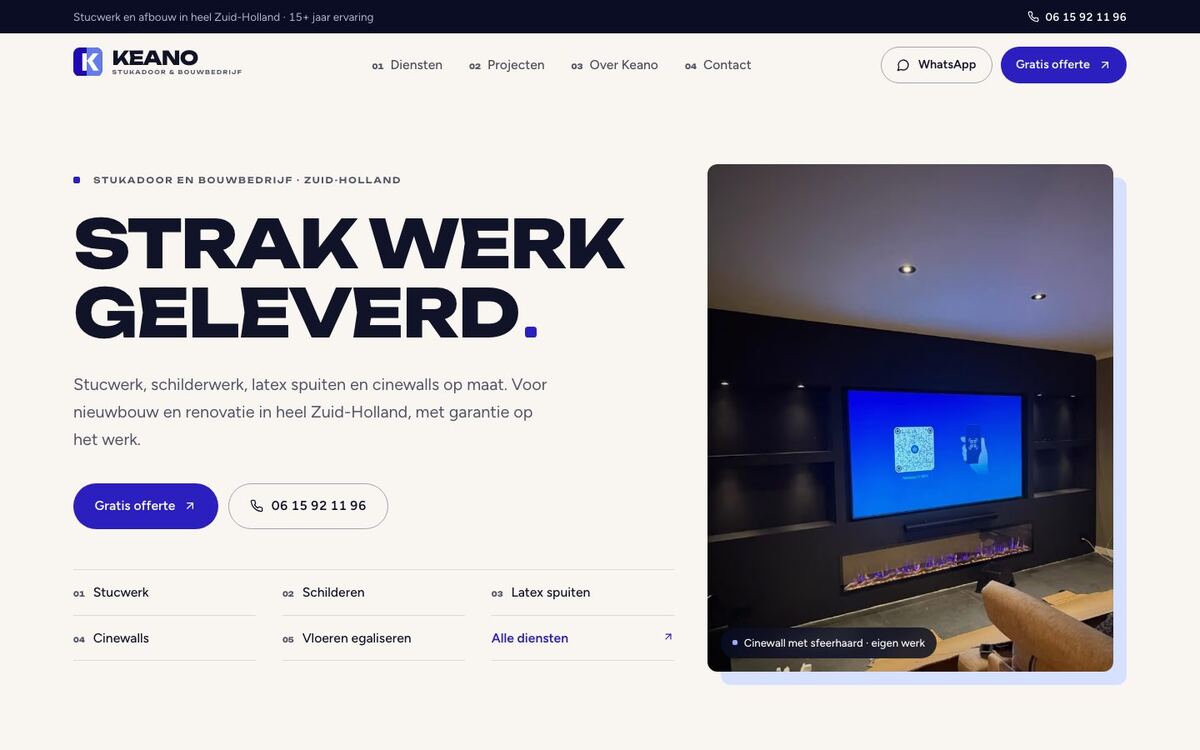 De website van Keano Stukadoor & Bouwbedrijf op een laptop