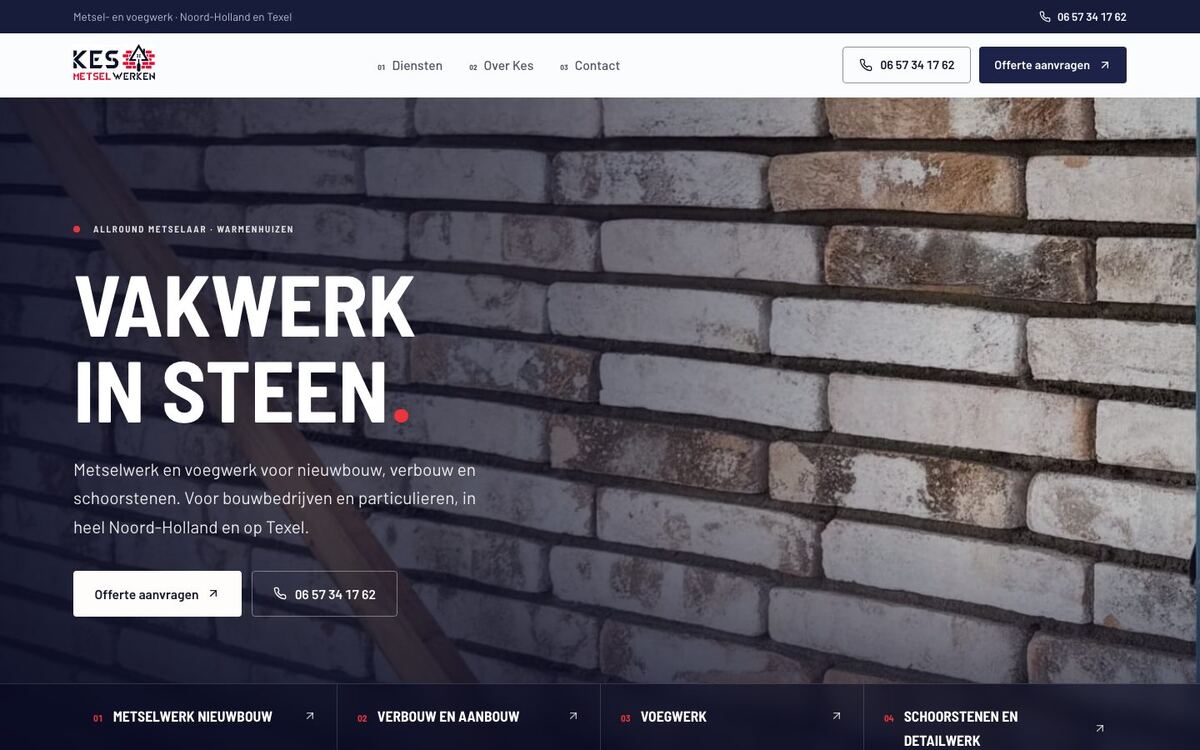 De website van Kes Metselwerken op een laptop