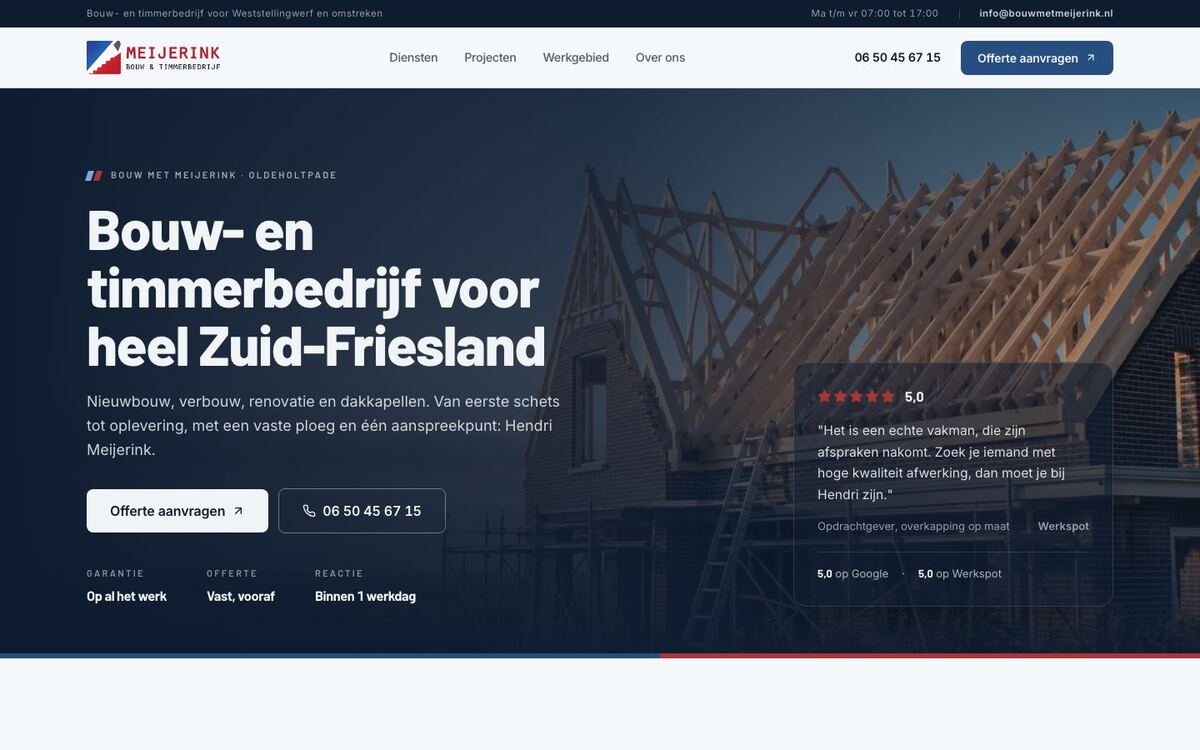 De website van Meijerink Bouw & Timmerbedrijf op een laptop