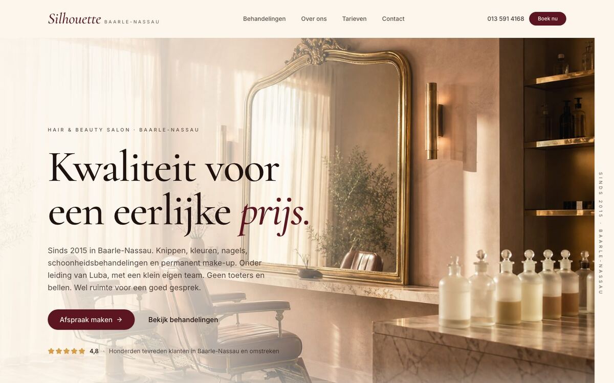 De website van Silhouette Hair & Beauty