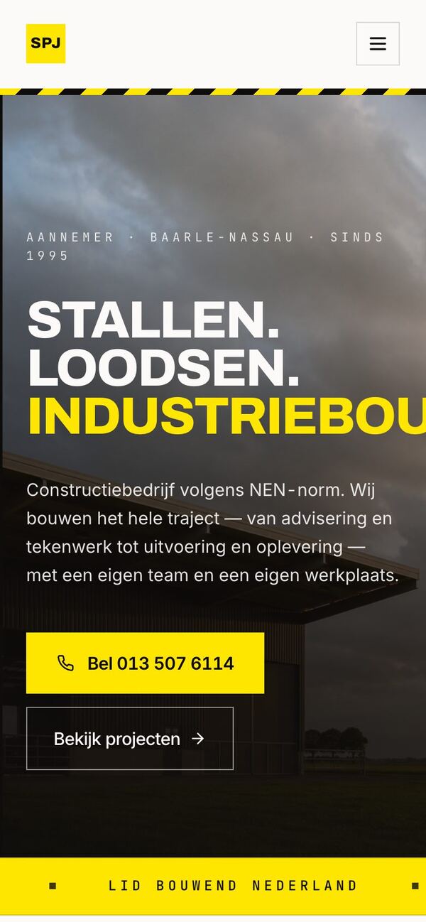 De website van Systeembouw SPJ op een telefoon