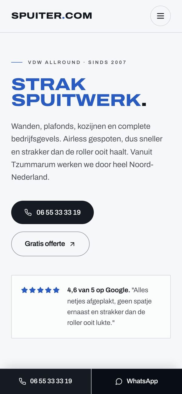 De website van Spuiter.com op een telefoon