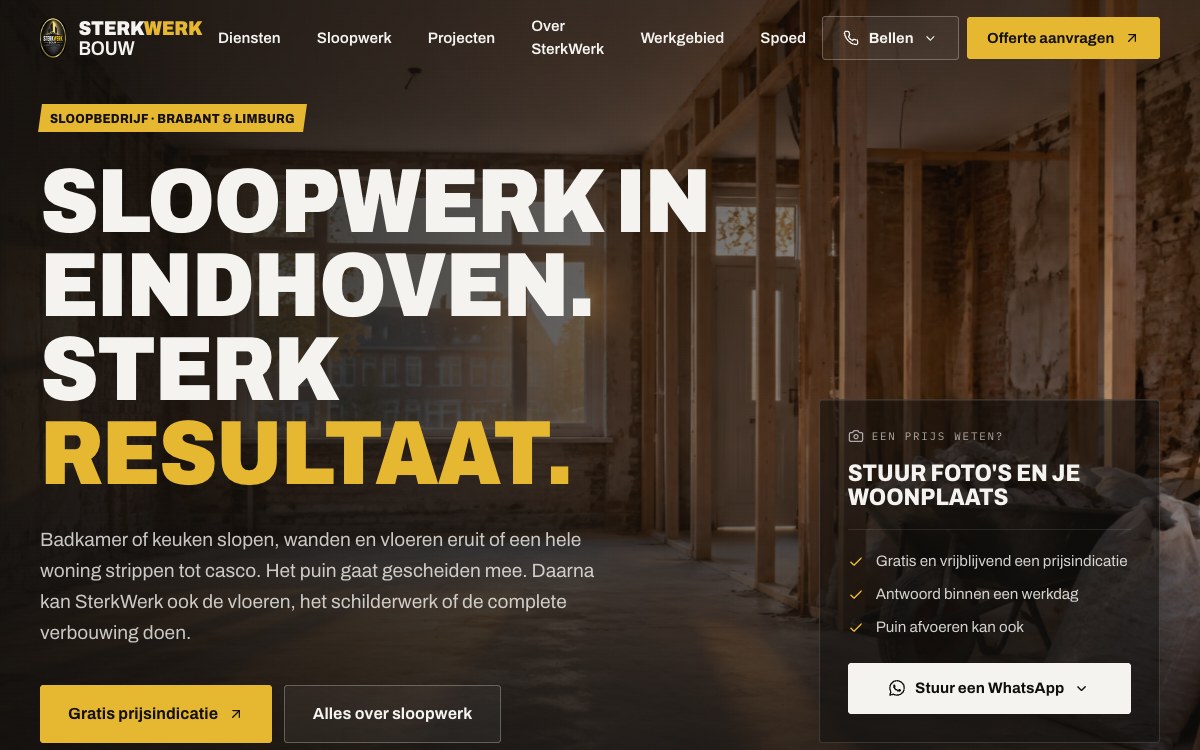 De website van SterkWerk Bouw